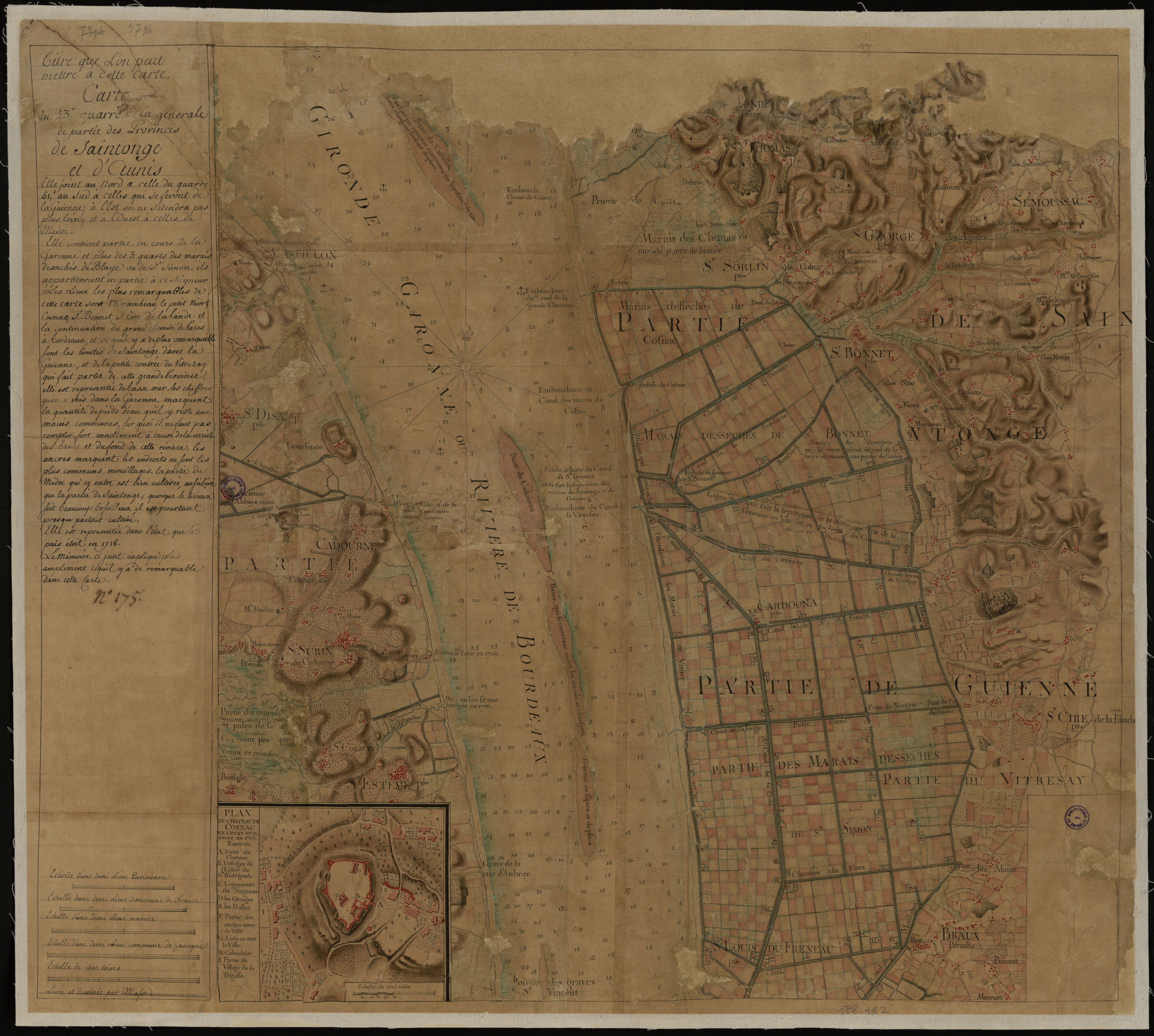 Carte du 53e quarré de la Générale de partie des Provinces de Saintonge et d'Aunis... / levée et dessinées par Masse | Masse, Claude (1652-1737). Cartographe